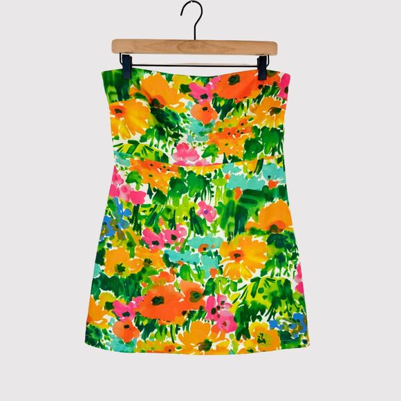 With Jean Womens Dress Green Lala Splice Floral Mini Strapless Tube Boho Large - Picture 2 of 10